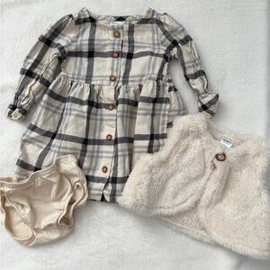 Carters Baby Plaid Dress with Faux Fur Vest Set